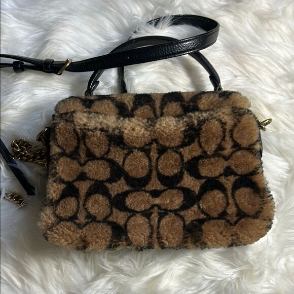 Coach Jennifer Lopez Marlie Top Handle Satchel Monogram Shearling Crossbody Bag - Picture 4 of 16